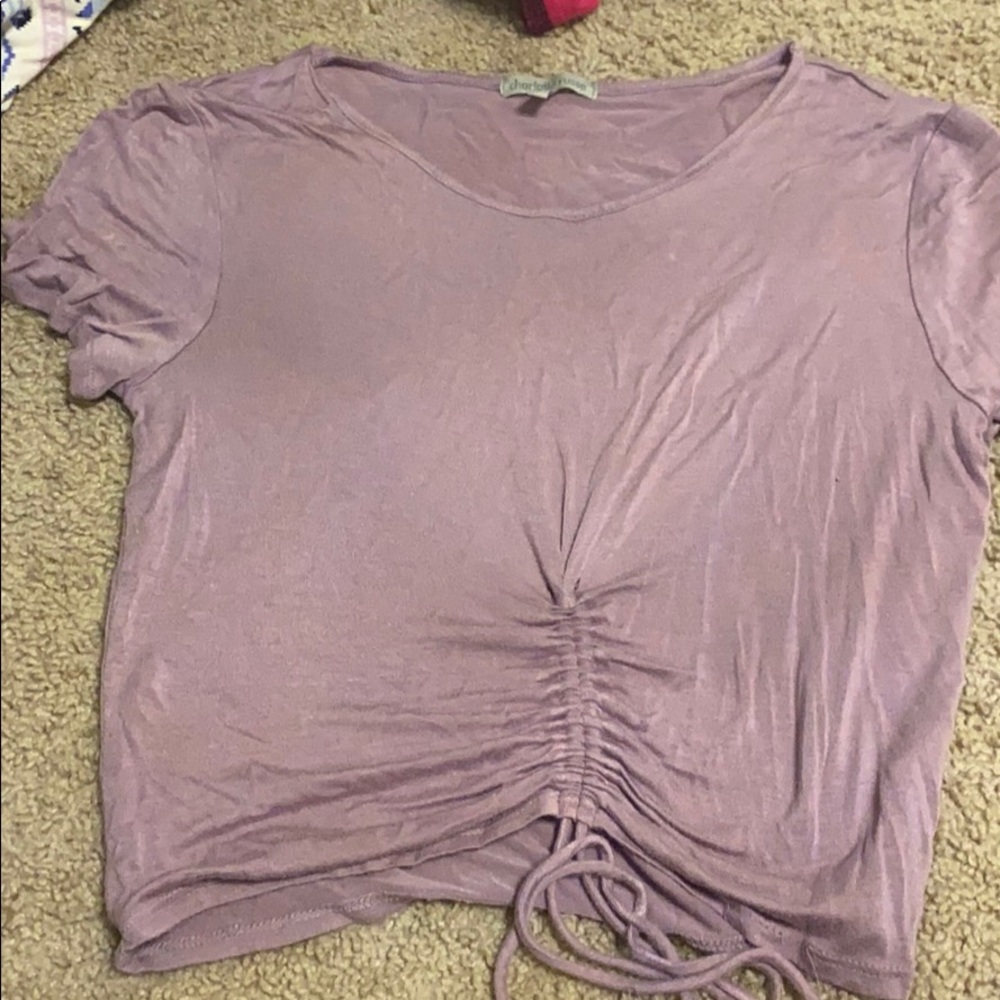 Pink scrunch front adjustable crop top